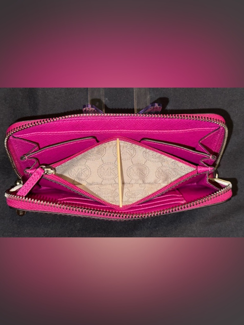 Michael Kors Jet Set Travel Continental Wristlet Wallet Pink Saffiano Leather - Picture 10 of 12